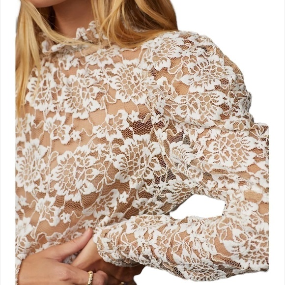 Anthropologie Sheer Lace Mock Neck Top - Picture 4 of 4